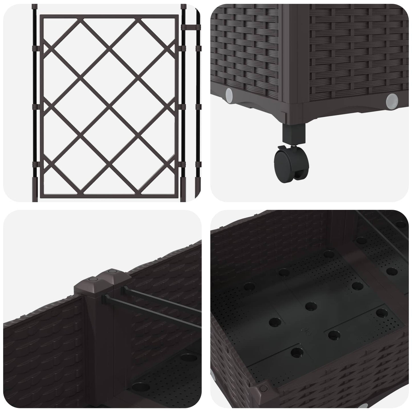 Garden Planter with Trellis&Wheels 3 pcs Brown PP