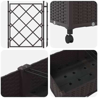 Garden Planter with Trellis&Wheels 3 pcs Brown PP
