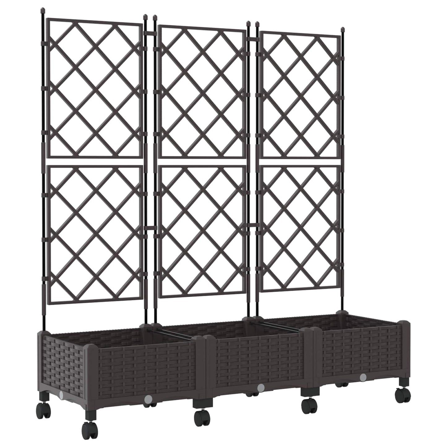 Garden Planter with Trellis&Wheels 3 pcs Brown PP