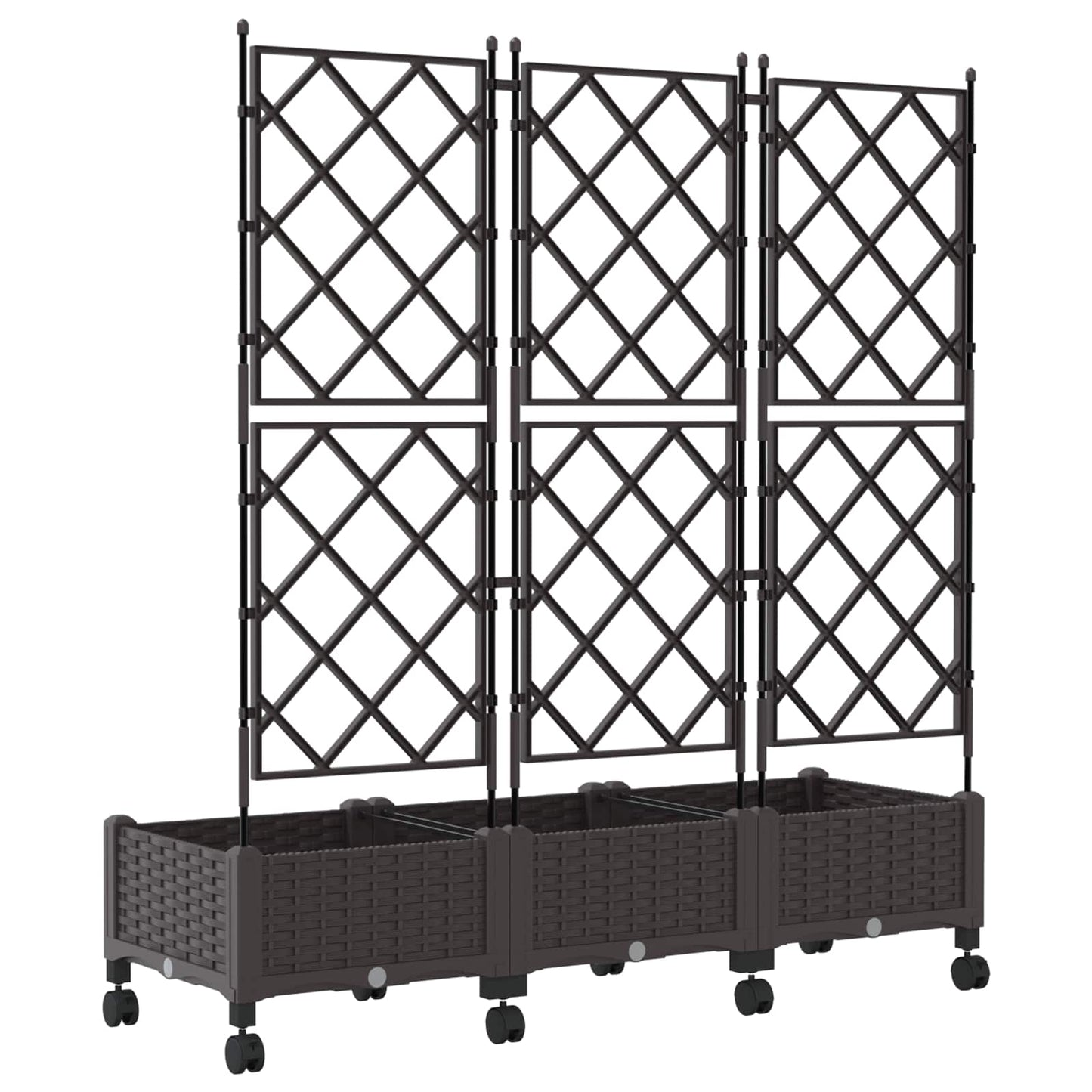 Garden Planter with Trellis&Wheels 3 pcs Brown PP