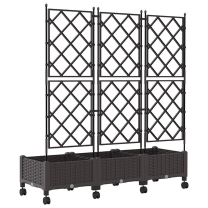 Garden Planter with Trellis&Wheels 3 pcs Brown PP