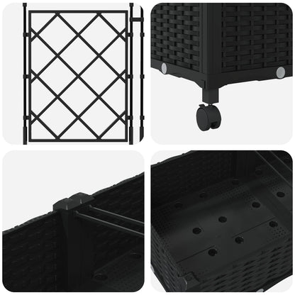 Garden Planter with Trellis&Wheels 3 pcs Black PP