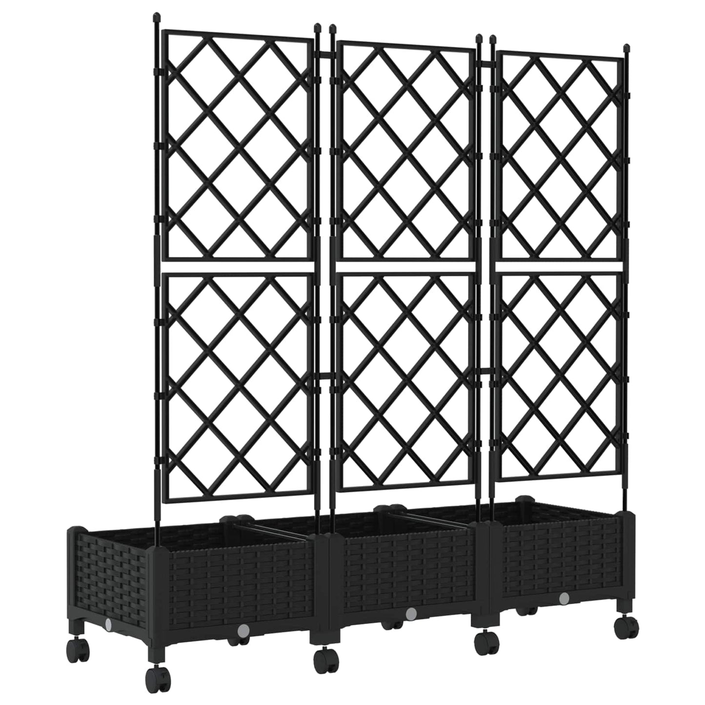 Garden Planter with Trellis&Wheels 3 pcs Black PP