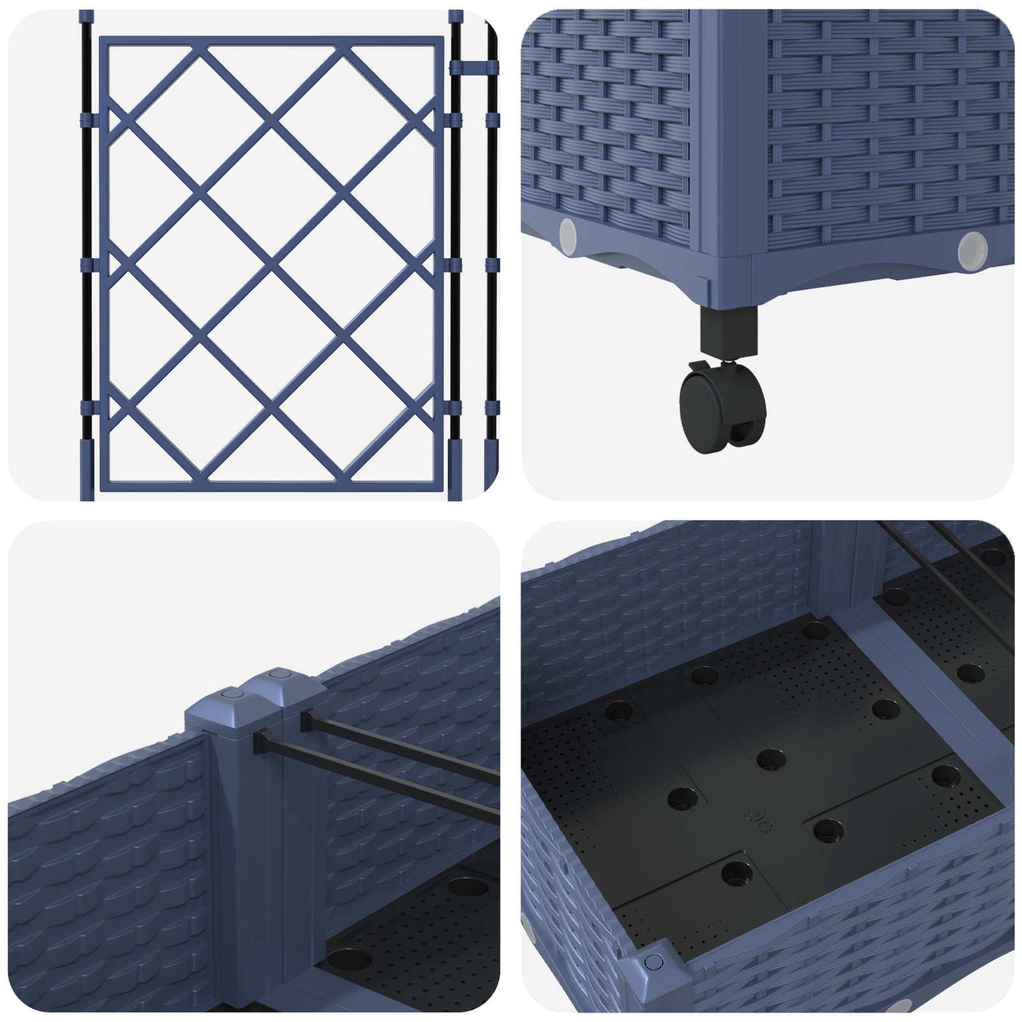 Garden Planter with Trellis&Wheels 3 pcs Grey PP