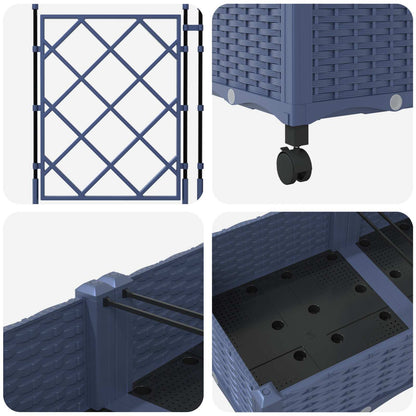 Garden Planter with Trellis&Wheels 3 pcs Grey PP