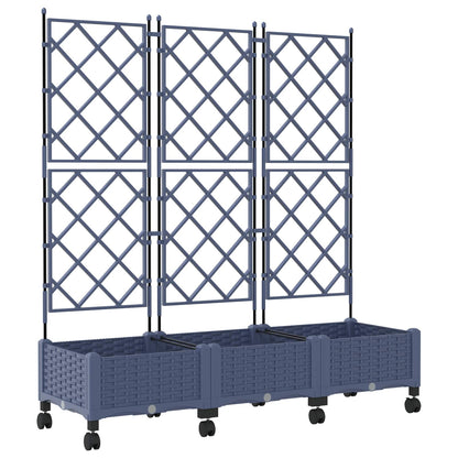 Garden Planter with Trellis&Wheels 3 pcs Grey PP