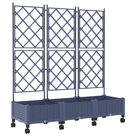 Garden Planter with Trellis&Wheels 3 pcs Grey PP