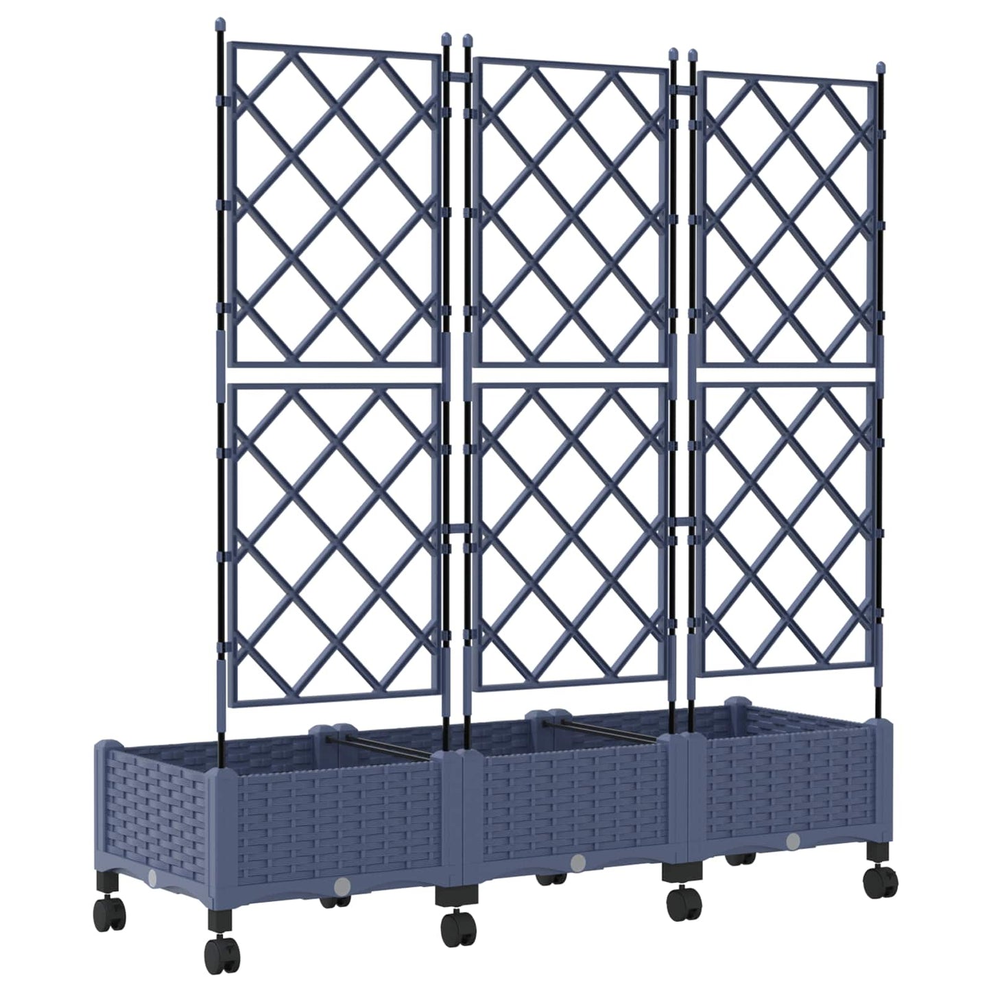 Garden Planter with Trellis&Wheels 3 pcs Grey PP