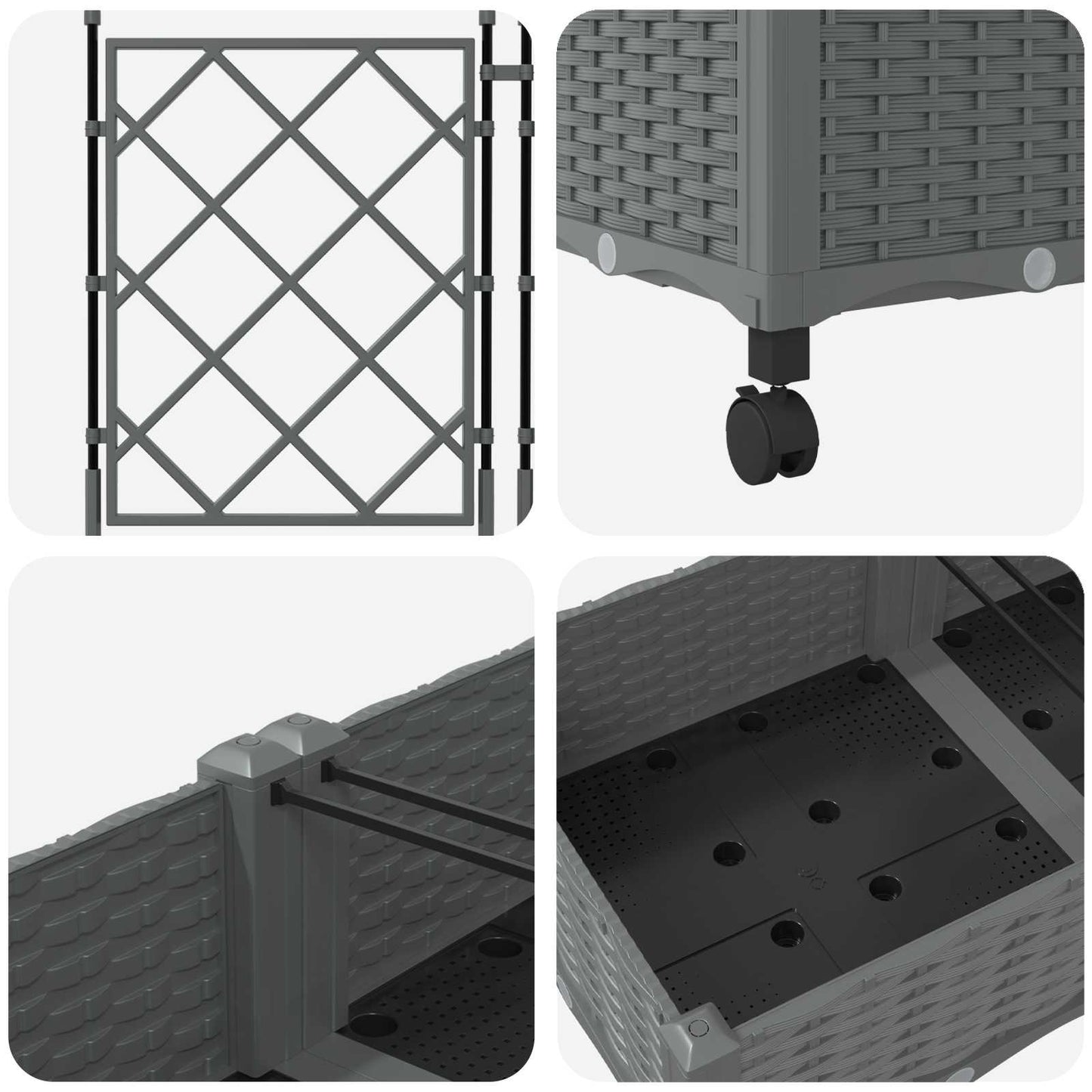 Garden Planter with Trellis&Wheels 3 pcs Light Grey PP