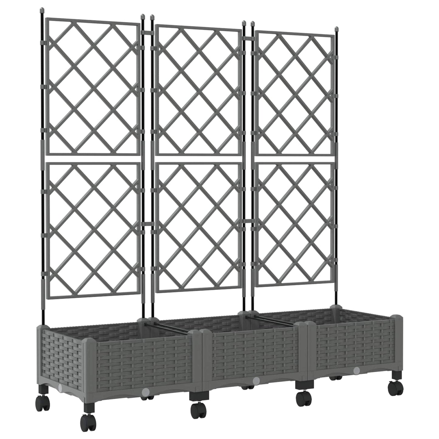Garden Planter with Trellis&Wheels 3 pcs Light Grey PP