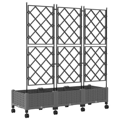 Garden Planter with Trellis&Wheels 3 pcs Light Grey PP