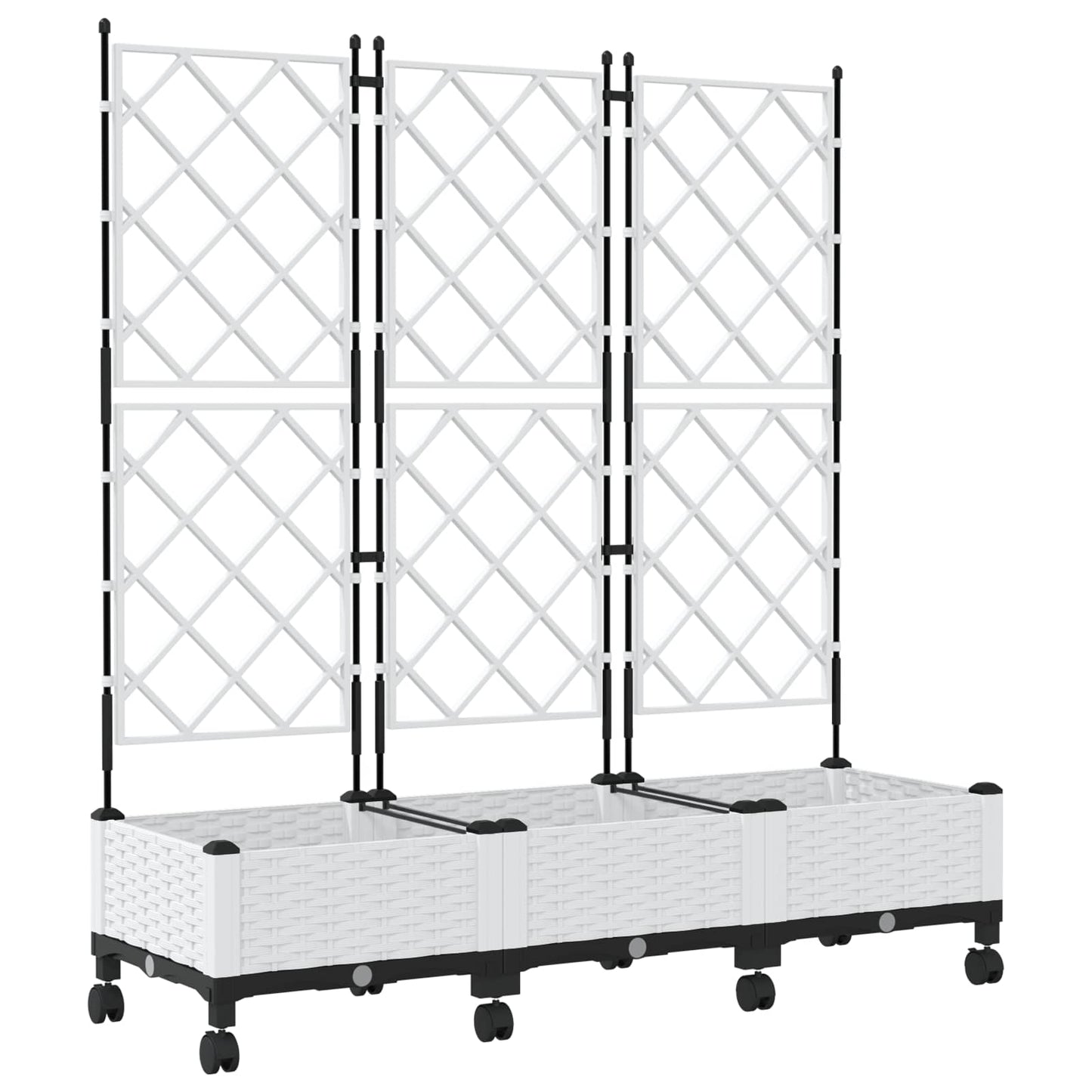 Garden Planter with Trellis&Wheels 3 pcs White PP