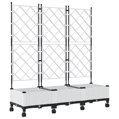 Garden Planter with Trellis&Wheels 3 pcs White PP