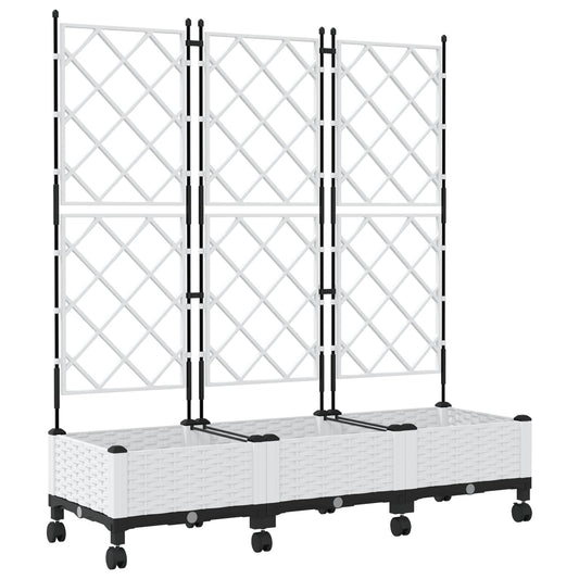 Garden Planter with Trellis&Wheels 3 pcs White PP