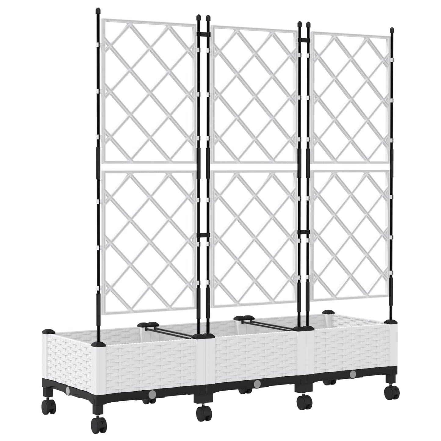 Garden Planter with Trellis&Wheels 3 pcs White PP