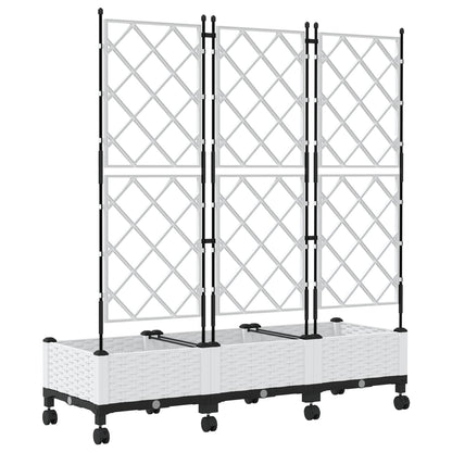 Garden Planter with Trellis&Wheels 3 pcs White PP