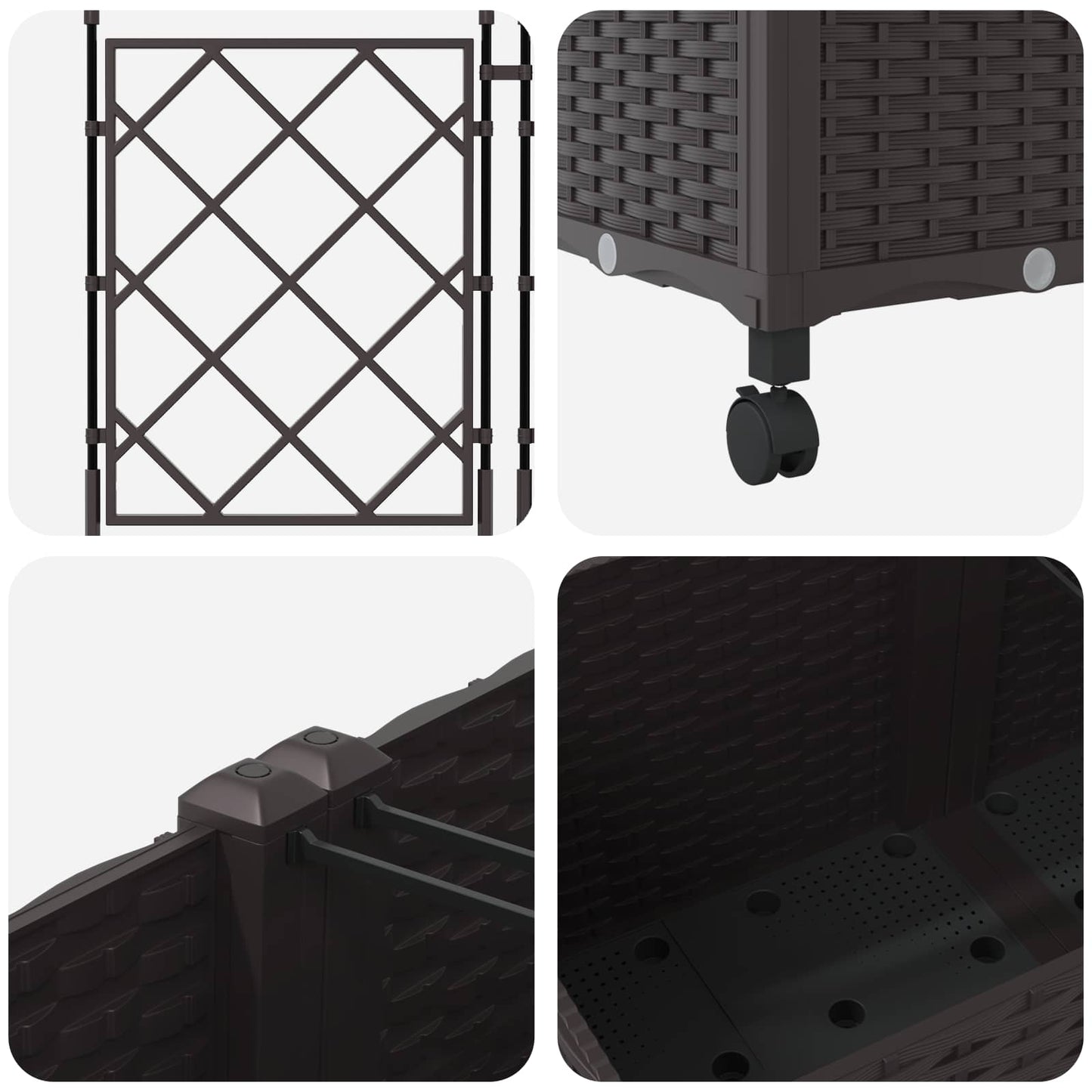 Garden Planter with Trellis&Wheels 3 pcs Brown PP
