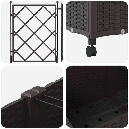 Garden Planter with Trellis&Wheels 3 pcs Brown PP