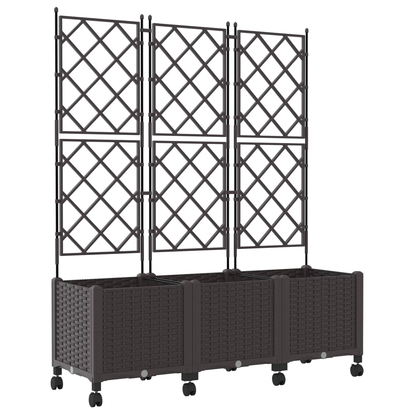 Garden Planter with Trellis&Wheels 3 pcs Brown PP