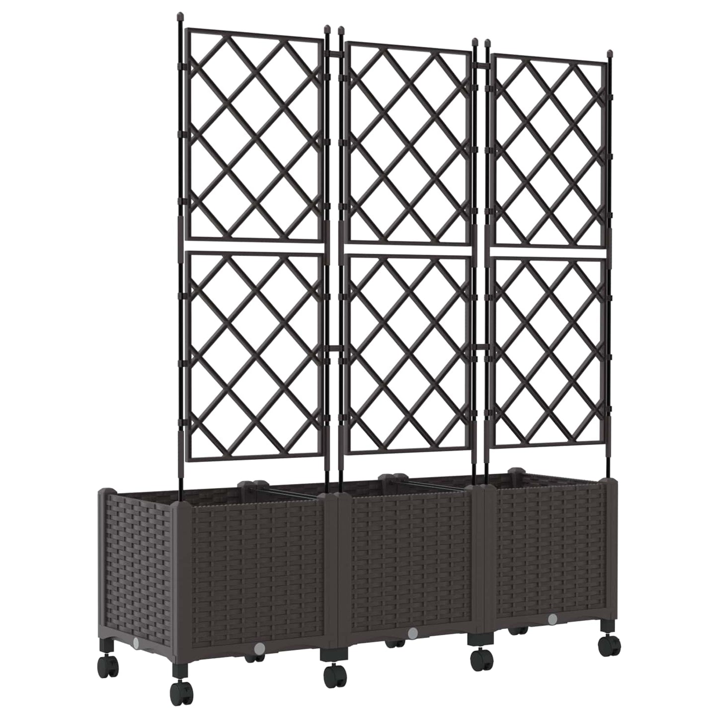 Garden Planter with Trellis&Wheels 3 pcs Brown PP