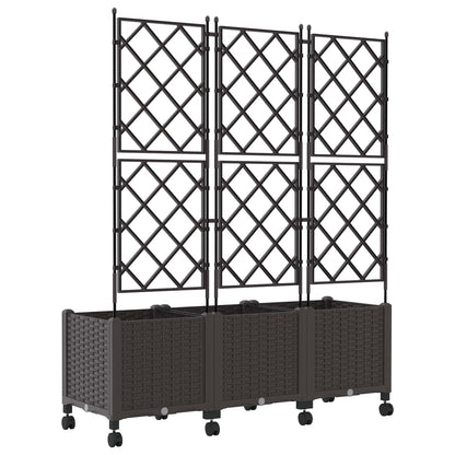 Garden Planter with Trellis&Wheels 3 pcs Brown PP