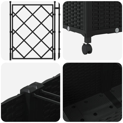 Garden Planter with Trellis&Wheels 3 pcs Black PP