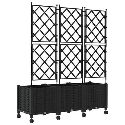 Garden Planter with Trellis&Wheels 3 pcs Black PP