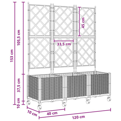 Garden Planter with Trellis&Wheels 3 pcs Black PP