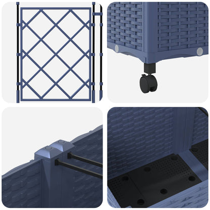 Garden Planter with Trellis&Wheels 3 pcs Grey 120 x 40 x 149 cm