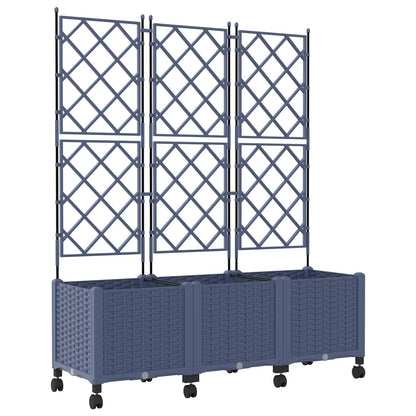 Garden Planter with Trellis&Wheels 3 pcs Grey 120 x 40 x 149 cm