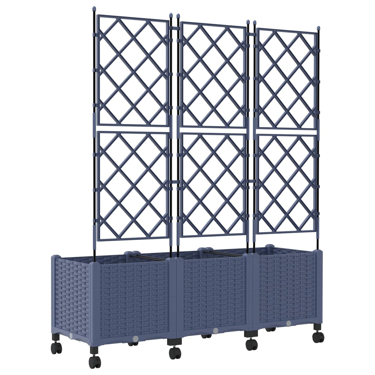 Garden Planter with Trellis&Wheels 3 pcs Grey 120 x 40 x 149 cm