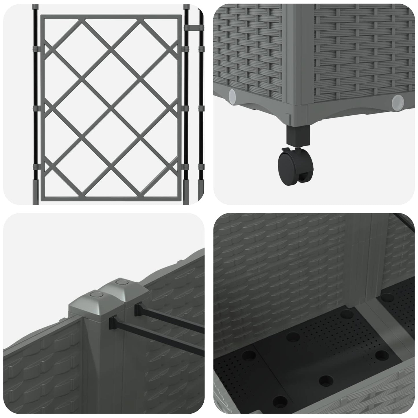 Garden Planter with Trellis&Wheels 3 pcs Light Grey PP