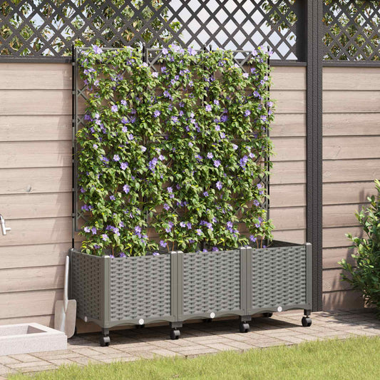 Garden Planter with Trellis&Wheels 3 pcs Light Grey PP