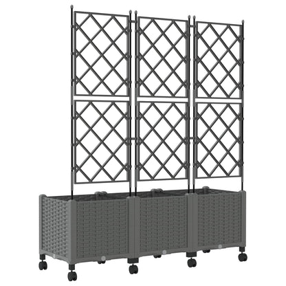 Garden Planter with Trellis&Wheels 3 pcs Light Grey PP