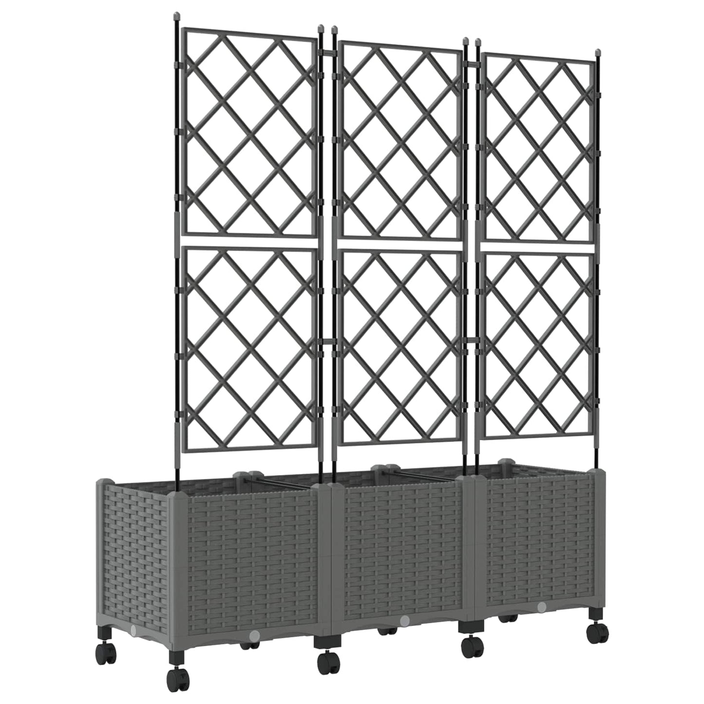 Garden Planter with Trellis&Wheels 3 pcs Light Grey PP