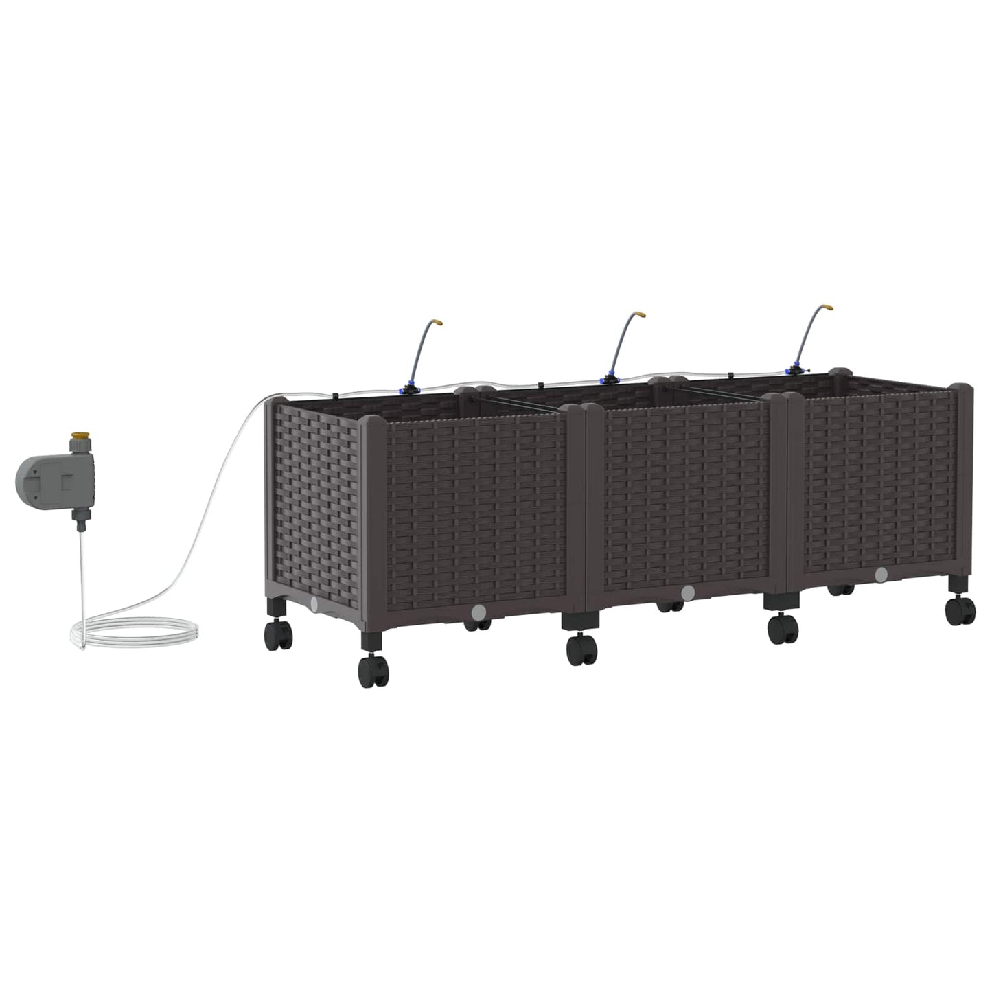 Garden Planter with Irrigation&Wheels 3 pcs Brown PP