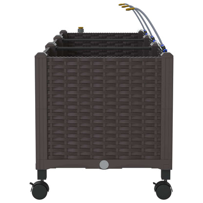 Garden Planter with Irrigation&Wheels 3 pcs Brown PP