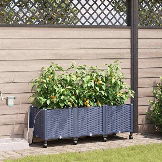 Garden Planter with Irrigation&Wheels 3 pcs Grey PP