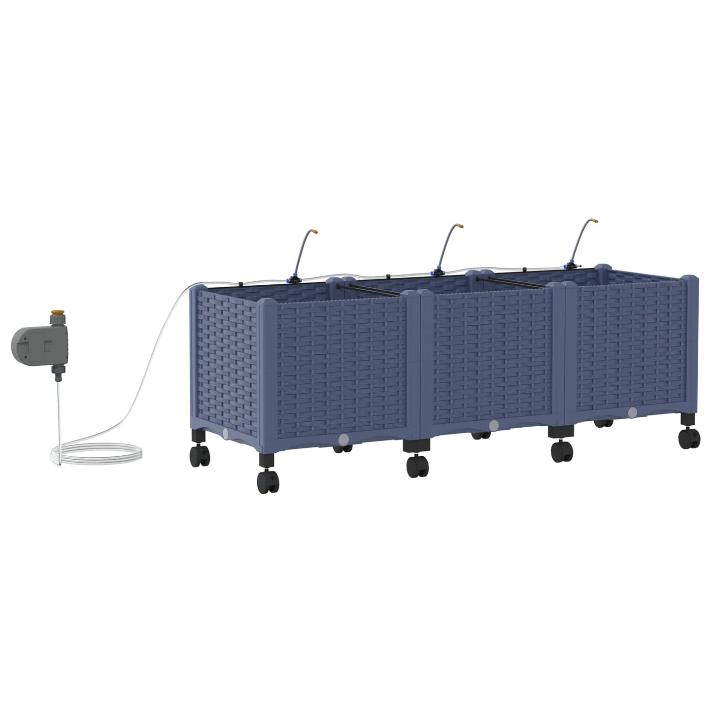 Garden Planter with Irrigation&Wheels 3 pcs Grey PP