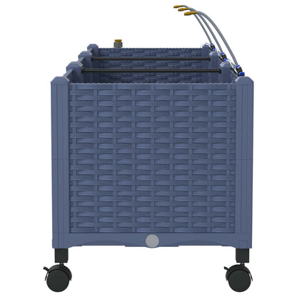 Garden Planter with Irrigation&Wheels 3 pcs Grey PP