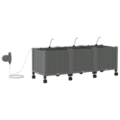 Garden Planter with Irrigation&Wheels 3 pcs Light Grey PP