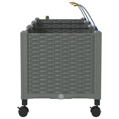 Garden Planter with Irrigation&Wheels 3 pcs Light Grey PP