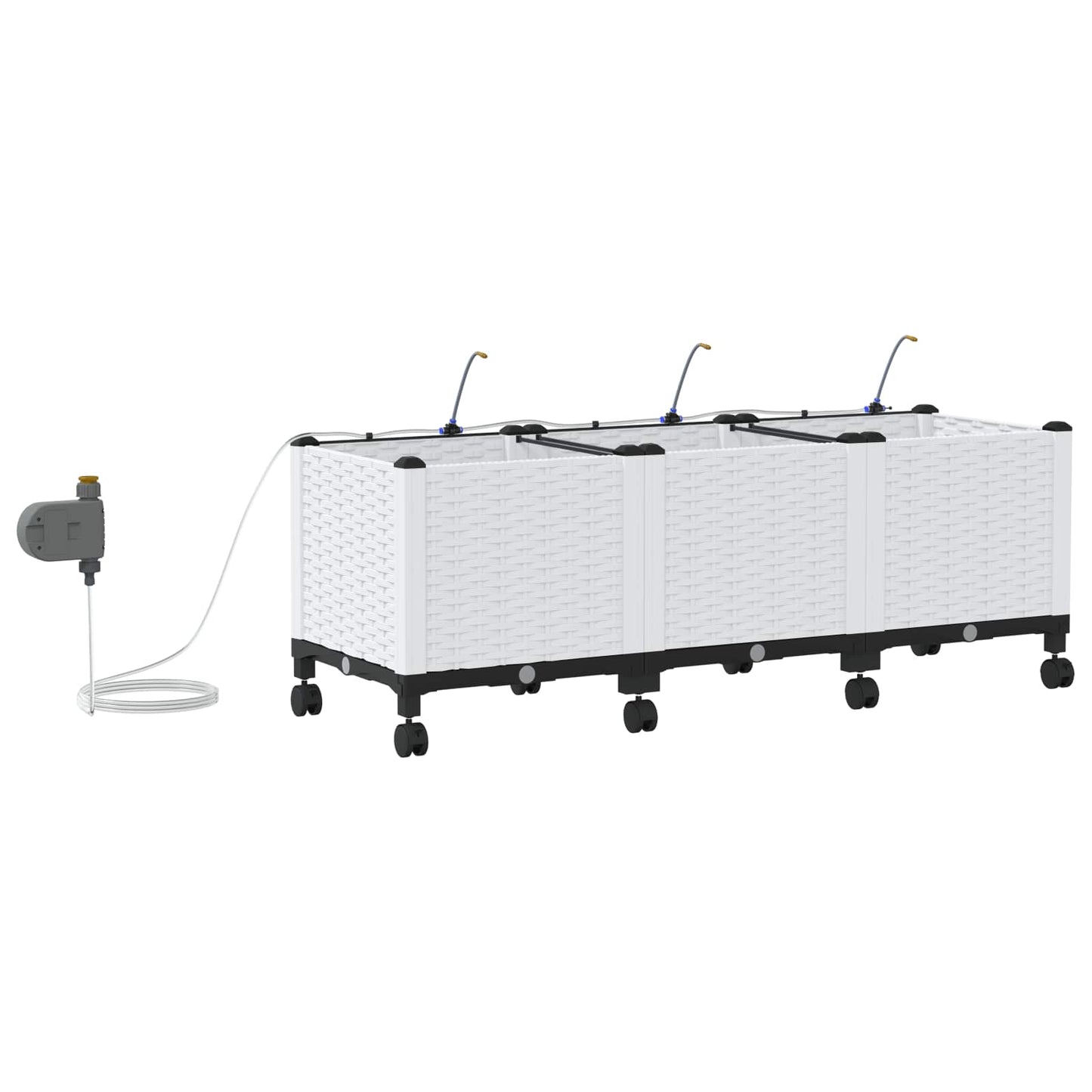 Garden Planter with Irrigation&Wheels 3 pcs White PP