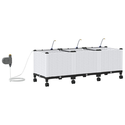 Garden Planter with Irrigation&Wheels 3 pcs White PP