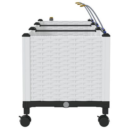 Garden Planter with Irrigation&Wheels 3 pcs White PP