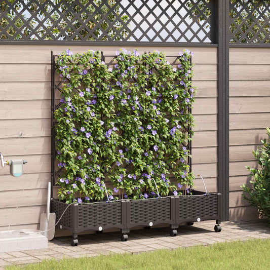 Garden Planter with Irrigation&Wheels 3 pcs Brown PP