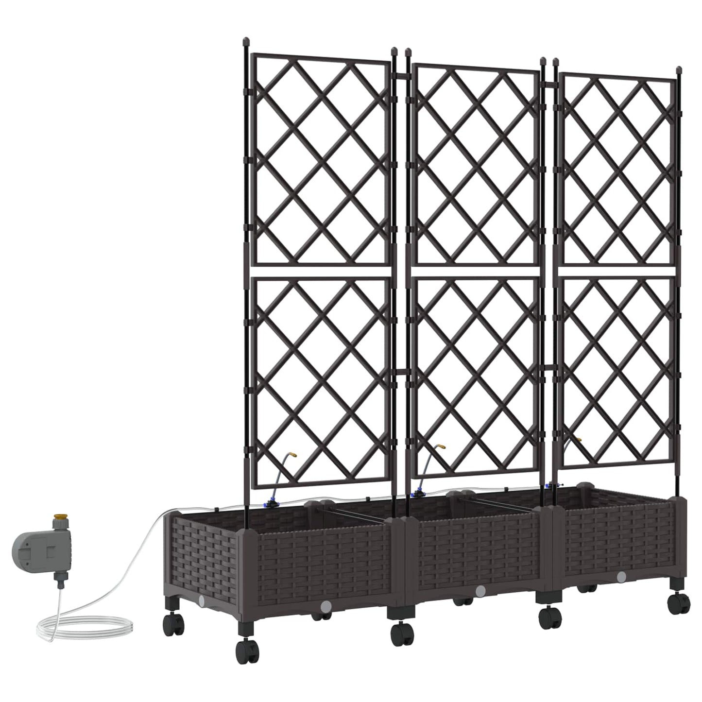 Garden Planter with Irrigation&Wheels 3 pcs Brown PP