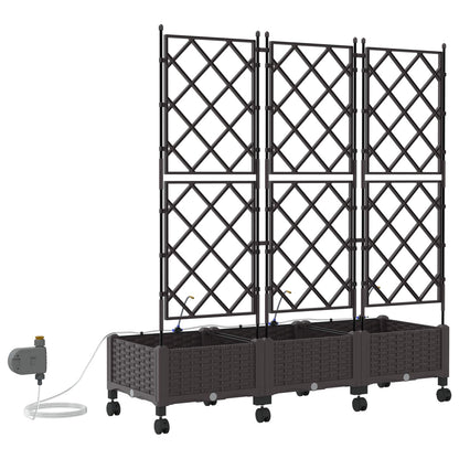 Garden Planter with Irrigation&Wheels 3 pcs Brown PP