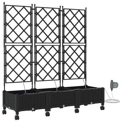 Garden Planter with Irrigation&Wheels 3 pcs Black PP