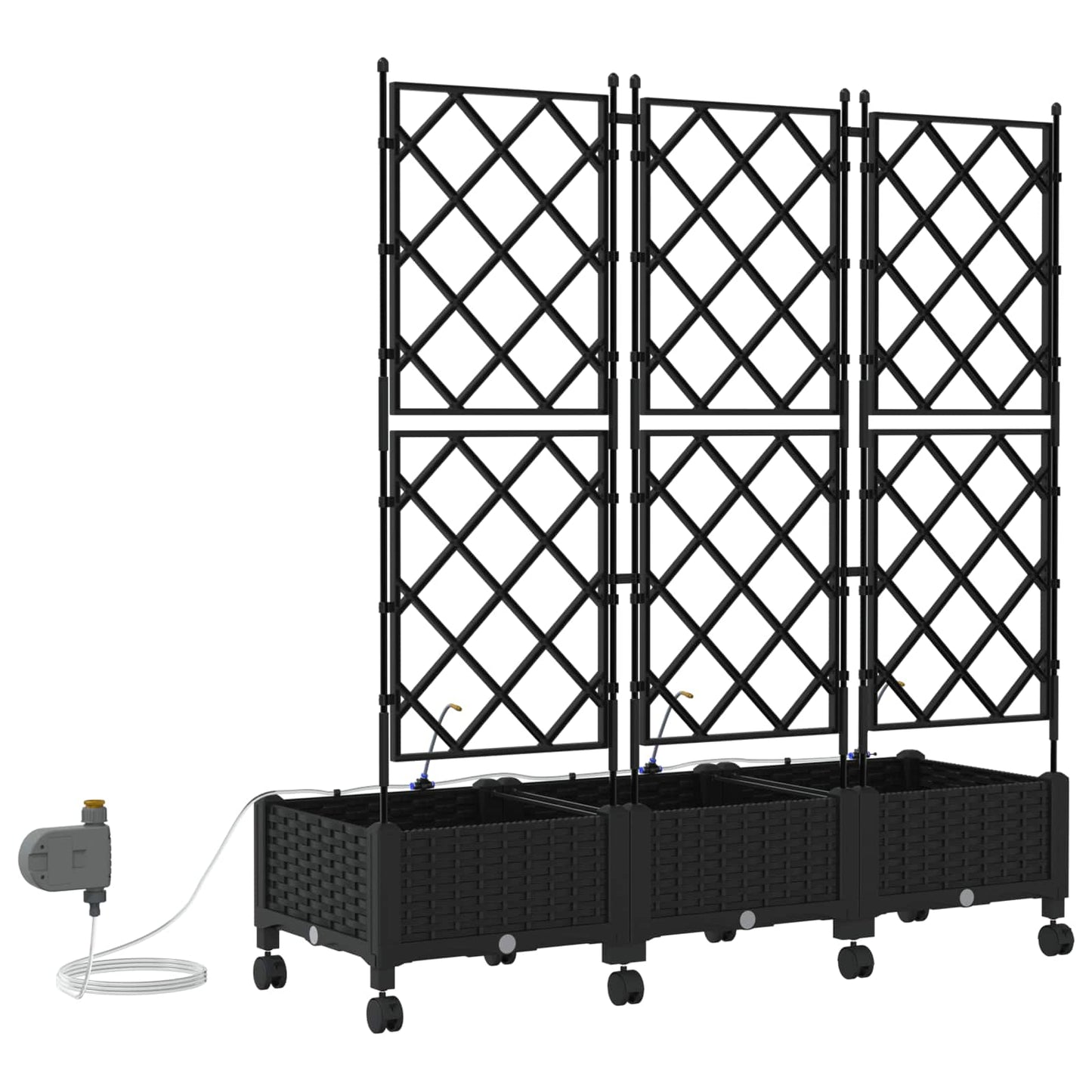 Garden Planter with Irrigation&Wheels 3 pcs Black PP